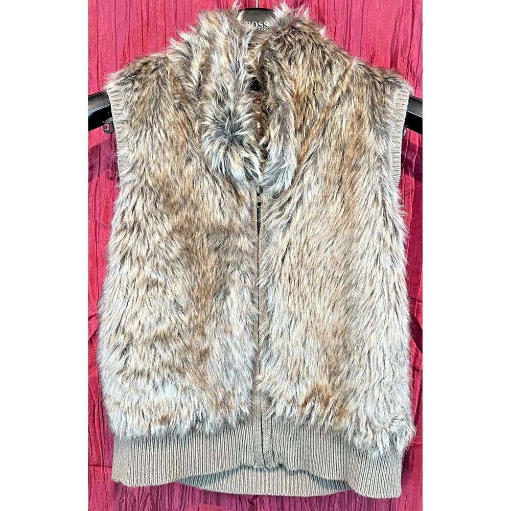 Girl's Arizona Jeans Brown Faux Fur Full Zip Sleeveless Vest sz Lg